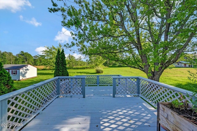 1528 Mount Cobb Rd, Jefferson Township, PA 18436 - wooden deck with a yard and a shed