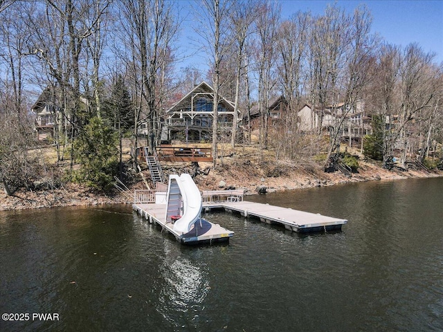 dock area featuring a water view