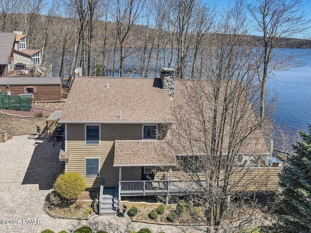 aerial view featuring a water view