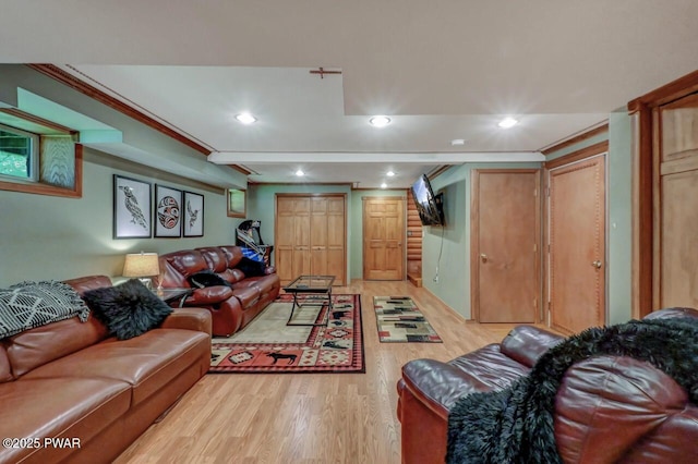 1007 Apache Ct, Lake Ariel, PA 18436 - living area featuring light wood-type flooring, recessed lighting, and ornamental molding