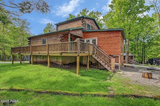 1007 Apache Ct, Lake Ariel, PA 18436 - rear view of property featuring a deck, stairs, and log exterior