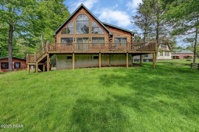 1007 Apache Ct, Lake Ariel, PA 18436 - back of house with log siding, a deck, and a yard