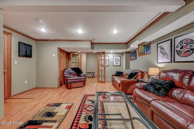 1007 Apache Ct, Lake Ariel, PA 18436 - living area with crown molding, light wood finished floors, baseboards, and recessed lighting