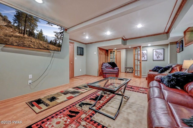 1007 Apache Ct, Lake Ariel, PA 18436 - living area featuring light wood finished floors, ornamental molding, and recessed lighting
