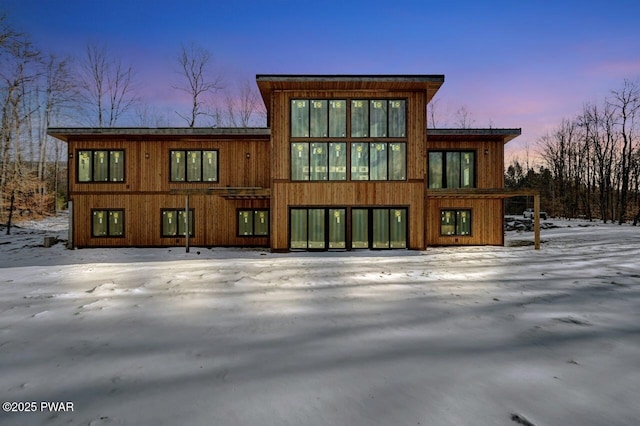 view of snow covered property