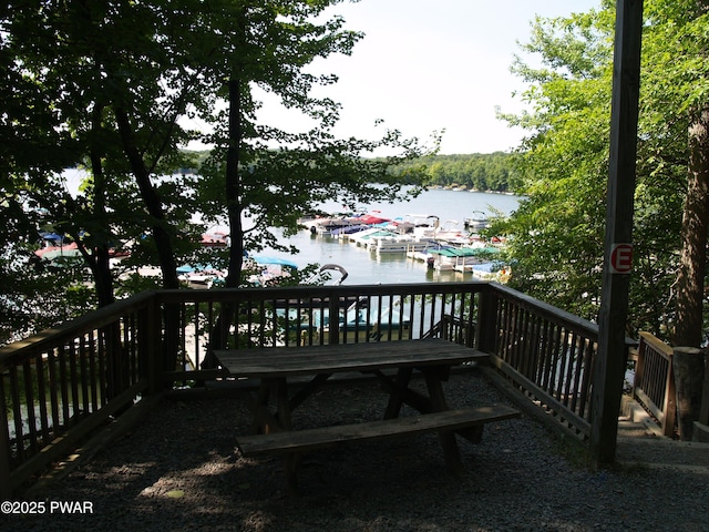 1032 Deer Field Ct, Lake Ariel, PA 18436 - wooden deck featuring a water view and a dock