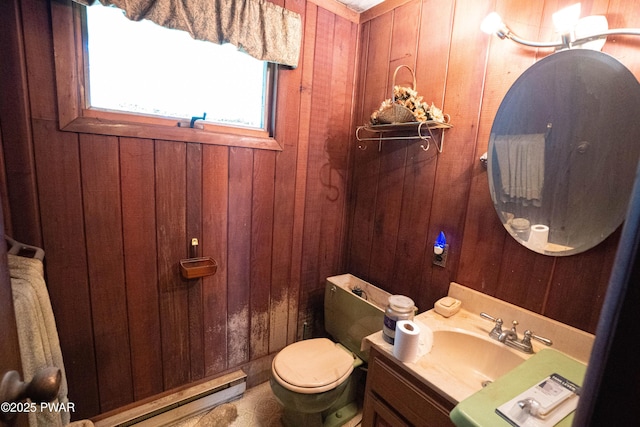 1032 Deer Field Ct, Lake Ariel, PA 18436 - half bathroom featuring wood walls, vanity, and a baseboard radiator