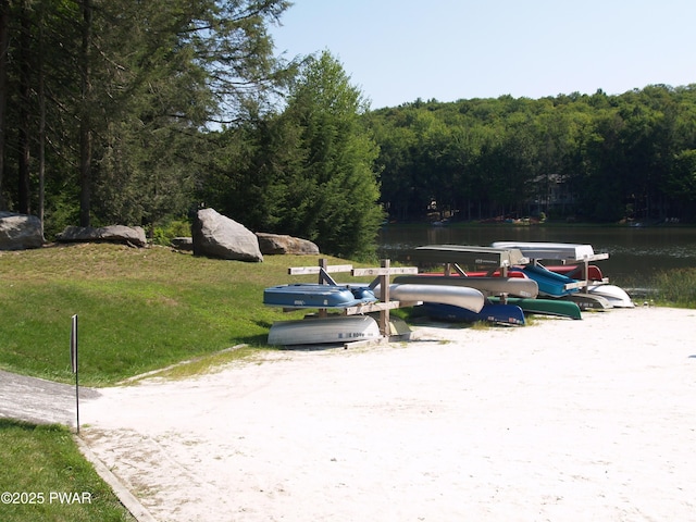1032 Deer Field Ct, Lake Ariel, PA 18436 - surrounding community featuring a wooded view, a water view, and a yard