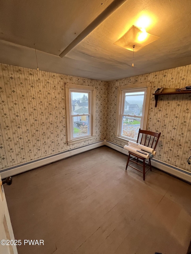 unfurnished room with carpet flooring and wallpapered walls