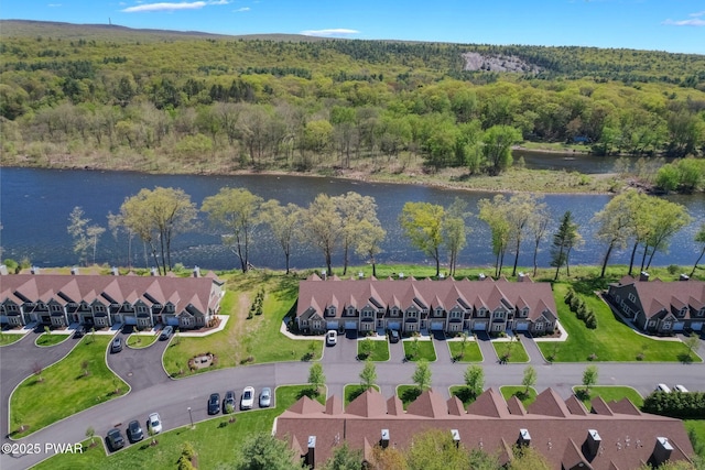 803 Macintosh Way, Matamoras, PA 18336 - aerial view featuring a residential view, a view of trees, and a water view