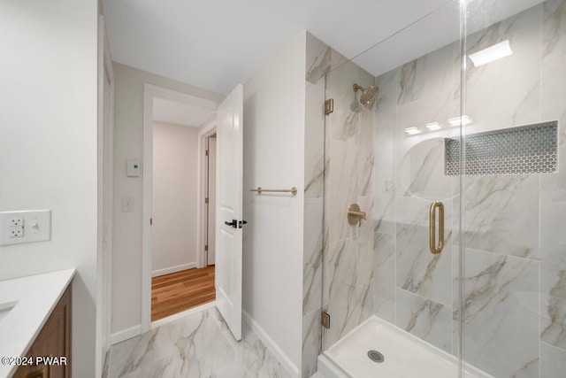 109 Widgeon Ln, Lords Valley, PA 18428 - full bathroom featuring marble finish floors, a marble finish shower, and vanity