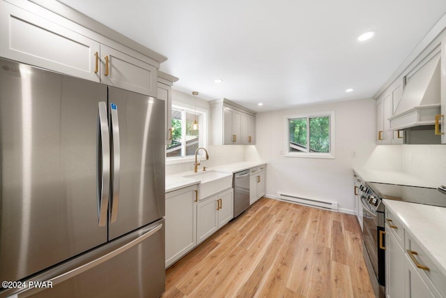 kitchen featuring appliances with stainless steel finishes, plenty of natural light, a baseboard heating unit, and sink