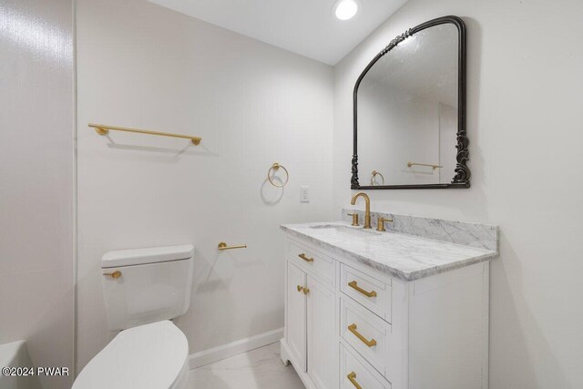 109 Widgeon Ln, Lords Valley, PA 18428 - bathroom featuring marble look tiles, vanity, and recessed lighting