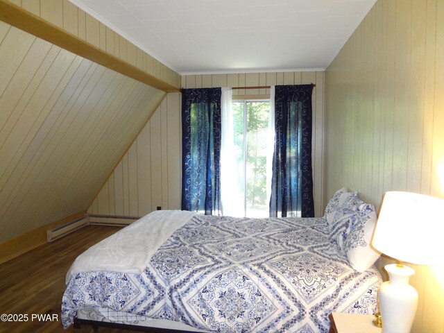 115 Eastwood Dr, Greentown, PA 18426 - bedroom featuring wood finished floors, wooden walls, and crown molding