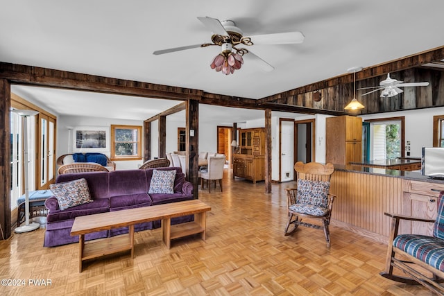 living room with light parquet flooring