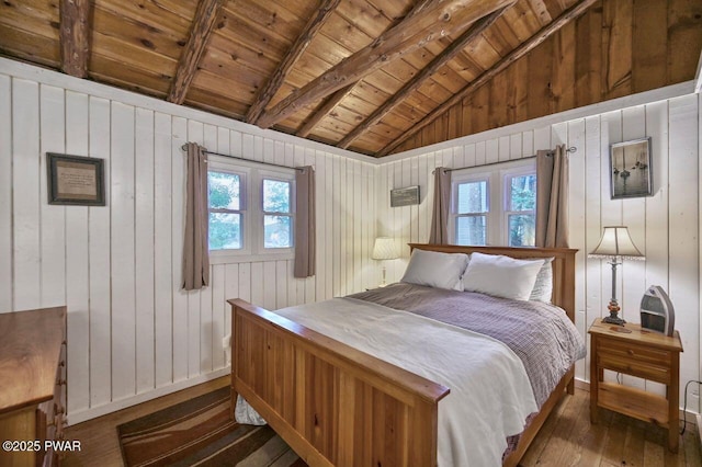 305 Laurel Ln, Greentown, PA 18426 - bedroom with wooden ceiling, hardwood / wood-style flooring, and wood walls