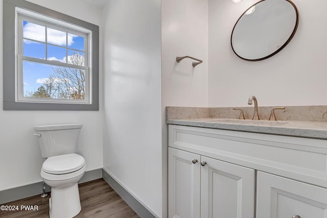 bathroom featuring vanity, toilet, and wood-type flooring