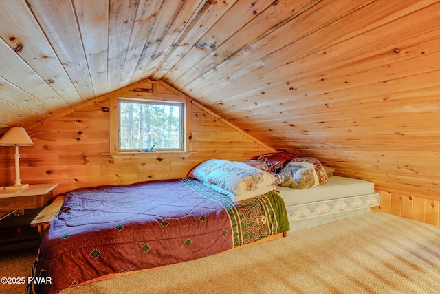 24 Lakeside Dr, Lakeville, PA 18438 - bedroom with wood walls, vaulted ceiling, carpet, and wooden ceiling
