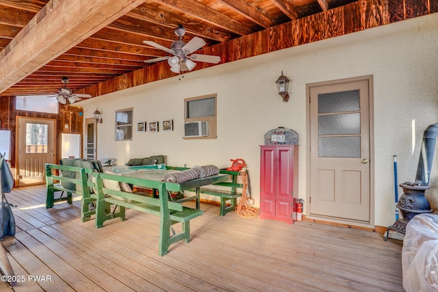 24 Lakeside Dr, Lakeville, PA 18438 - wooden terrace featuring an outdoor hangout area, outdoor dining space, and a ceiling fan