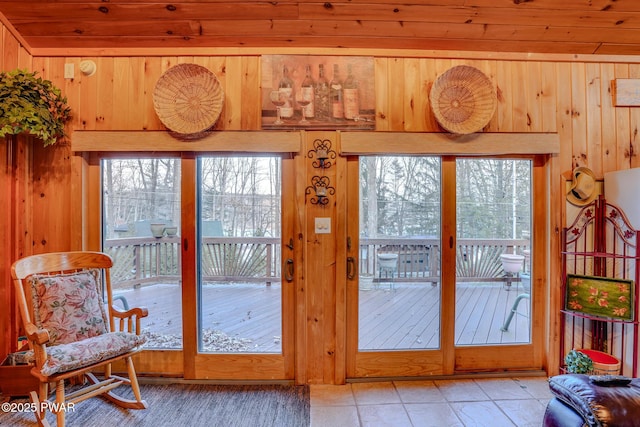24 Lakeside Dr, Lakeville, PA 18438 - doorway to outside with a healthy amount of sunlight, wooden walls, and wood ceiling