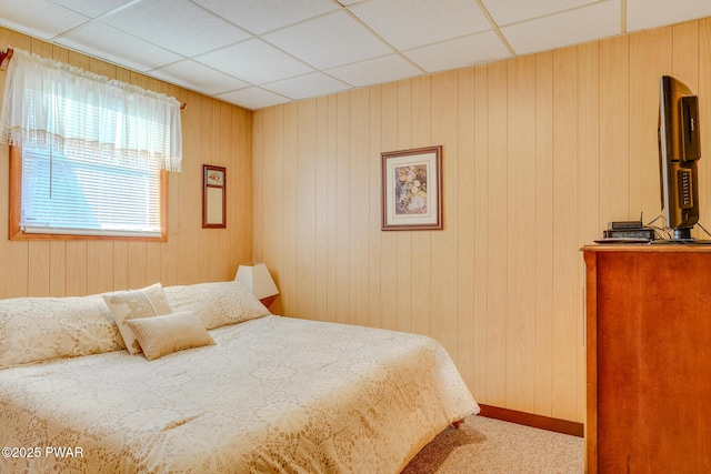 24 Lakeside Dr, Lakeville, PA 18438 - carpeted bedroom with wooden walls and a paneled ceiling