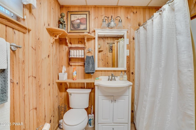 24 Lakeside Dr, Lakeville, PA 18438 - full bathroom featuring wooden walls, toilet, and vanity