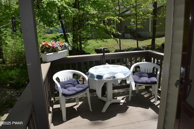 121 Mountain View Dr, Lords Valley, PA 18428 - view of wooden balcony featuring a deck
