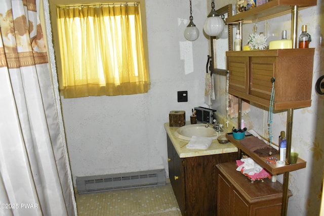121 Mountain View Dr, Lords Valley, PA 18428 - bathroom with vanity and a baseboard heating unit