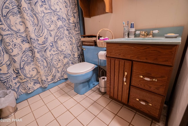 full bath with tile patterned flooring, toilet, and vanity