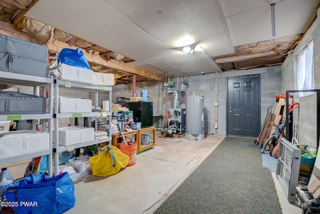 basement featuring water heater