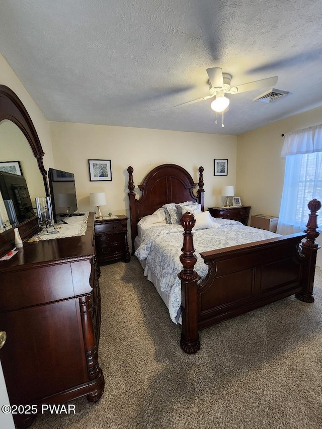 814 Clearview Dr, Long Pond, PA 18334 - carpeted bedroom featuring visible vents, a ceiling fan, and a textured ceiling