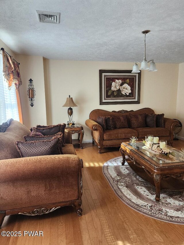 814 Clearview Dr, Long Pond, PA 18334 - living room with wood-type flooring, a textured ceiling, and visible vents