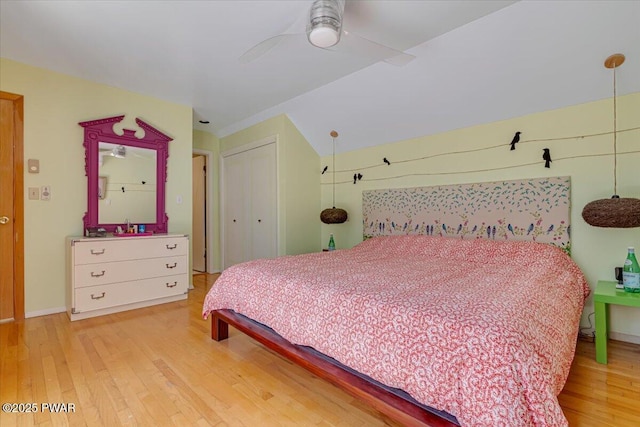 115 Washington Dr, Lords Valley, PA 18428 - bedroom featuring light wood-style flooring, a closet, and ceiling fan