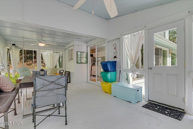 115 Washington Dr, Lords Valley, PA 18428 - sunroom / solarium with a ceiling fan and outdoor dining space