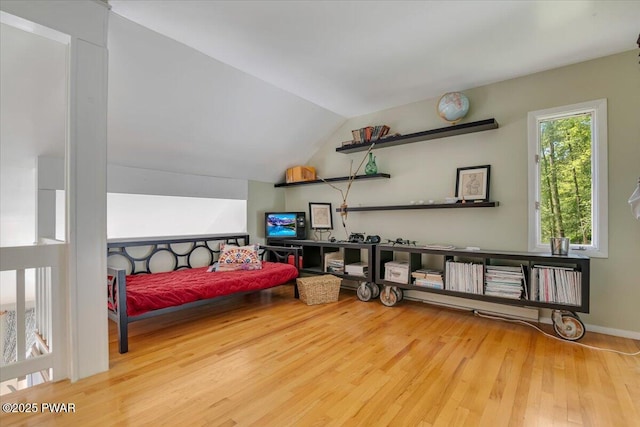 115 Washington Dr, Lords Valley, PA 18428 - bedroom featuring wood finished floors and lofted ceiling