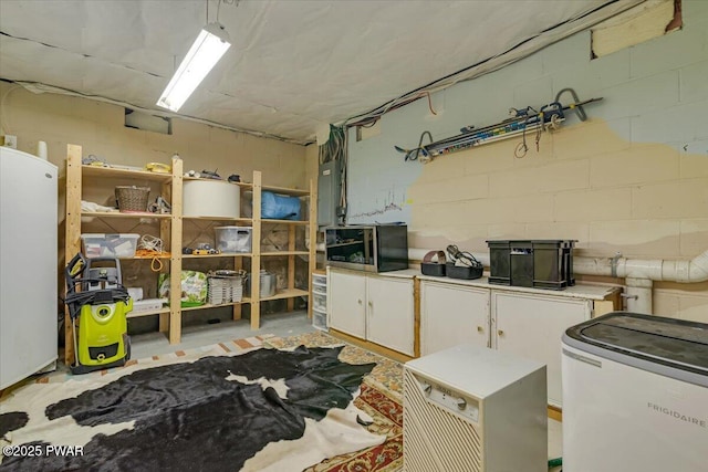 115 Washington Dr, Lords Valley, PA 18428 - basement featuring concrete block wall and fridge