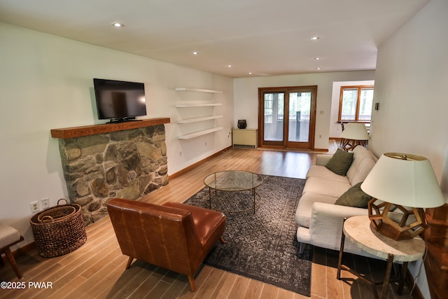 216 Canterbrook Dr, Lords Valley, PA 18328 - living area with wood finished floors, built in features, and recessed lighting