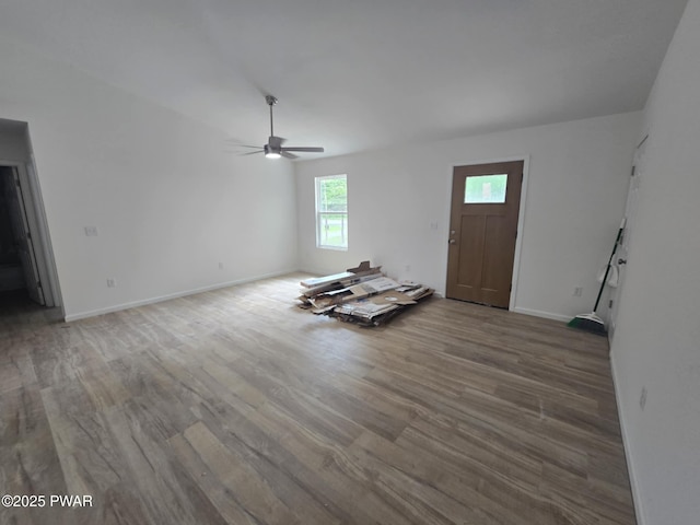 72 Lakeview Dr, Lake Ariel, PA 18436 - unfurnished living room with a ceiling fan and wood finished floors