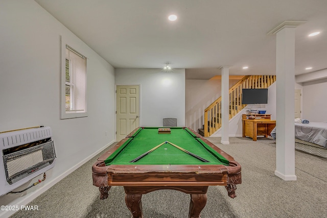 1011 Salem Pl, Lake Ariel, PA 18436 - game room with heating unit, carpet flooring, recessed lighting, and baseboards