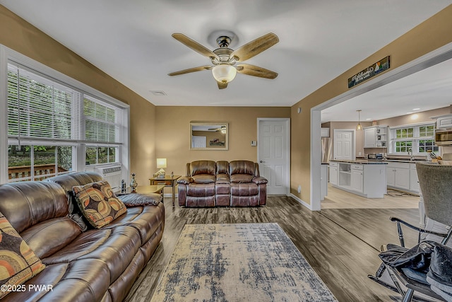 1011 Salem Pl, Lake Ariel, PA 18436 - living area featuring a ceiling fan, light wood-type flooring, and baseboards