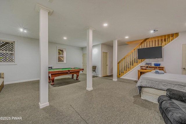 1011 Salem Pl, Lake Ariel, PA 18436 - recreation room with carpet flooring, recessed lighting, billiards, and baseboards