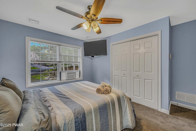 1011 Salem Pl, Lake Ariel, PA 18436 - carpeted bedroom with cooling unit, a closet, baseboards, and a ceiling fan