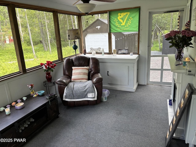 1267 Brookfield Rd, Lake Ariel, PA 18436 - sunroom / solarium featuring healthy amount of natural light, a ceiling fan, and a fireplace