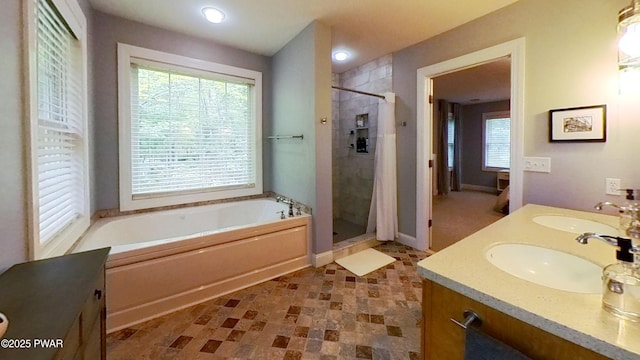 401 Log Tavern Rd, Milford, PA 18337 - full bath featuring a garden tub, a shower stall, and double vanity