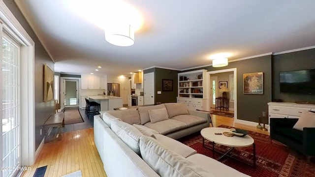 401 Log Tavern Rd, Milford, PA 18337 - living room featuring light wood-style flooring, healthy amount of natural light, recessed lighting, and crown molding
