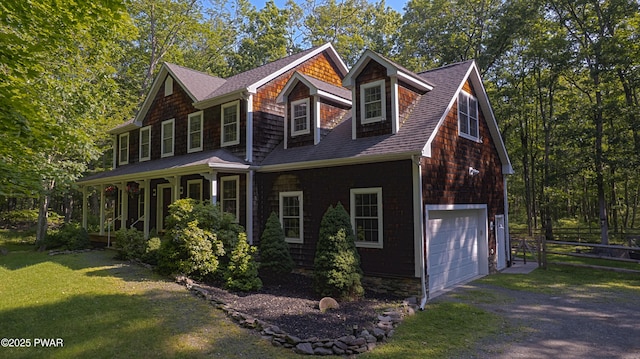 401 Log Tavern Rd, Milford, PA 18337 - view of property exterior featuring driveway, covered porch, a shingled roof, and an attached garage