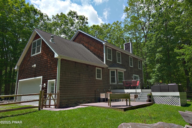 401 Log Tavern Rd, Milford, PA 18337 - back of house with a chimney, roof with shingles, a deck, and a patio area