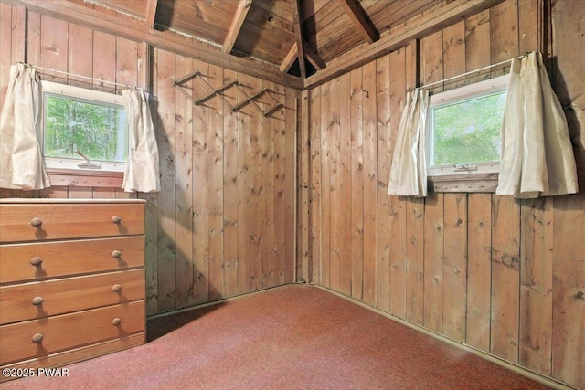 193 Old Rte 402, Dingmans Ferry, PA 18328 - carpeted empty room with plenty of natural light, wood walls, and vaulted ceiling
