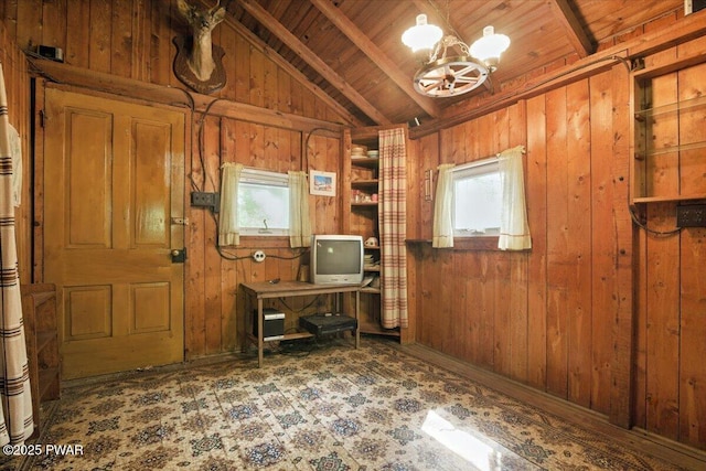 193 Old Rte 402, Dingmans Ferry, PA 18328 - unfurnished office featuring a chandelier, wood walls, and wood ceiling