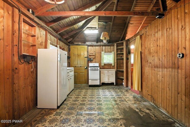 193 Old Rte 402, Dingmans Ferry, PA 18328 - kitchen with white appliances and wood walls